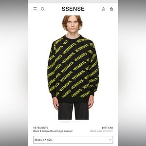 VETEMENTS
Black & Yellow Allover Logo Sweater size Large
